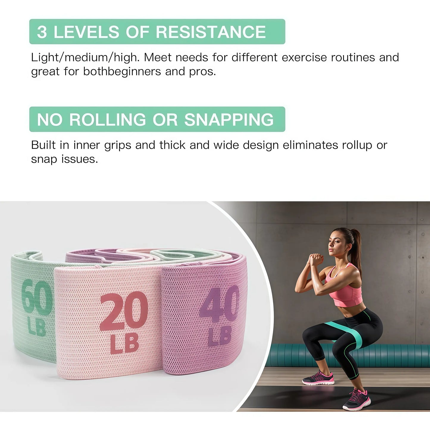 Resistance Bands for Working Out,3 Set of Exercise Bands,Fabric Workout Bands, Pilates,Fitness and Home Workout
